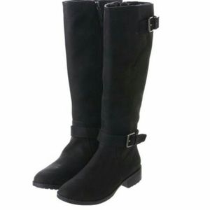 Cole Haan Black Suede Waterproof Knee High Buckle Detailed Boots NWT